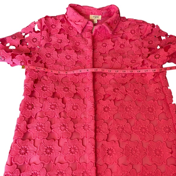 Umgee USA NWT Pink Floral Lace Mini‎ Dress Short Sleeve Shirt Dress Womens Small - Picture 7 of 13